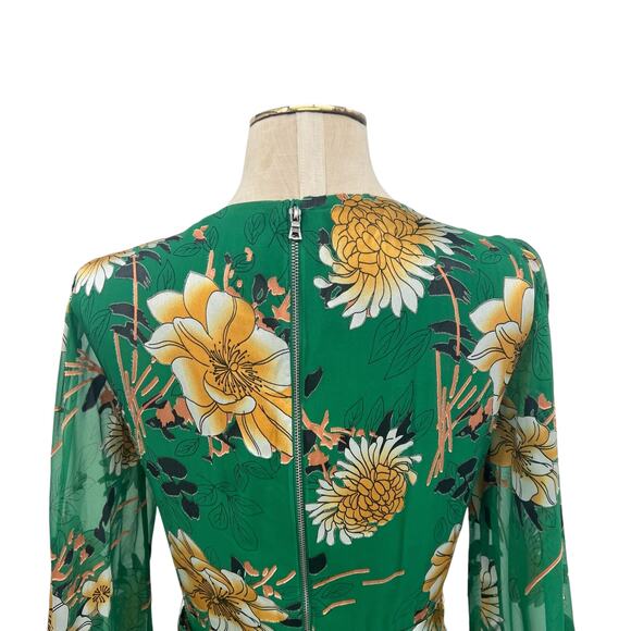 Alice + Olivia Coco Dress Floral Print Long Sleeve Silk Green Size US 2 - Picture 10 of 16